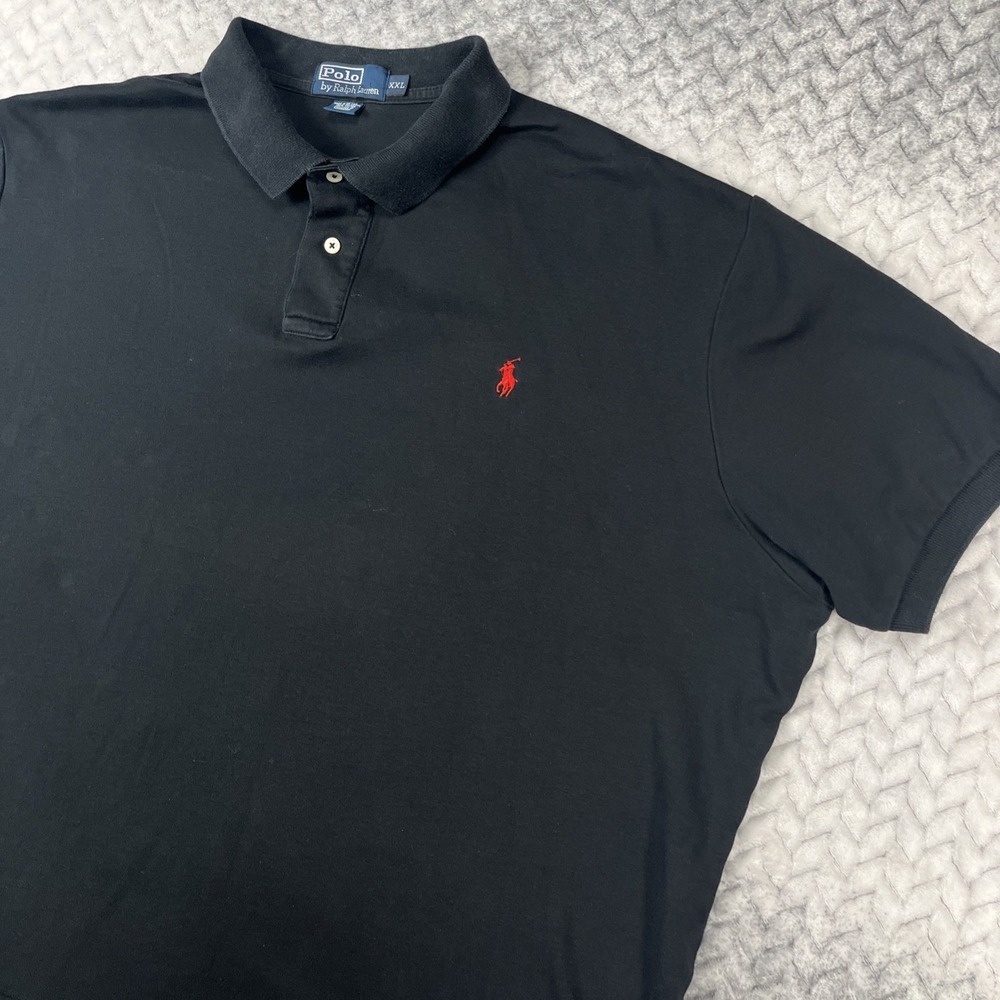 VTG Polo Ralph Lauren Polo Shirt XXL Black Classic Fit Red Pony Logo Cotton 90s